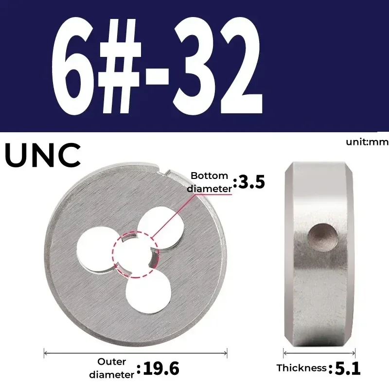 

1 шт. правая метрическая круглая матрица 1/2 1/4 3/8 5/16 4 # 6 # 8 # 10 # 1/8 3/16 5/32 UNC&BSW Резьбовой штамп из легированной стали Режущие инструменты по металлу
