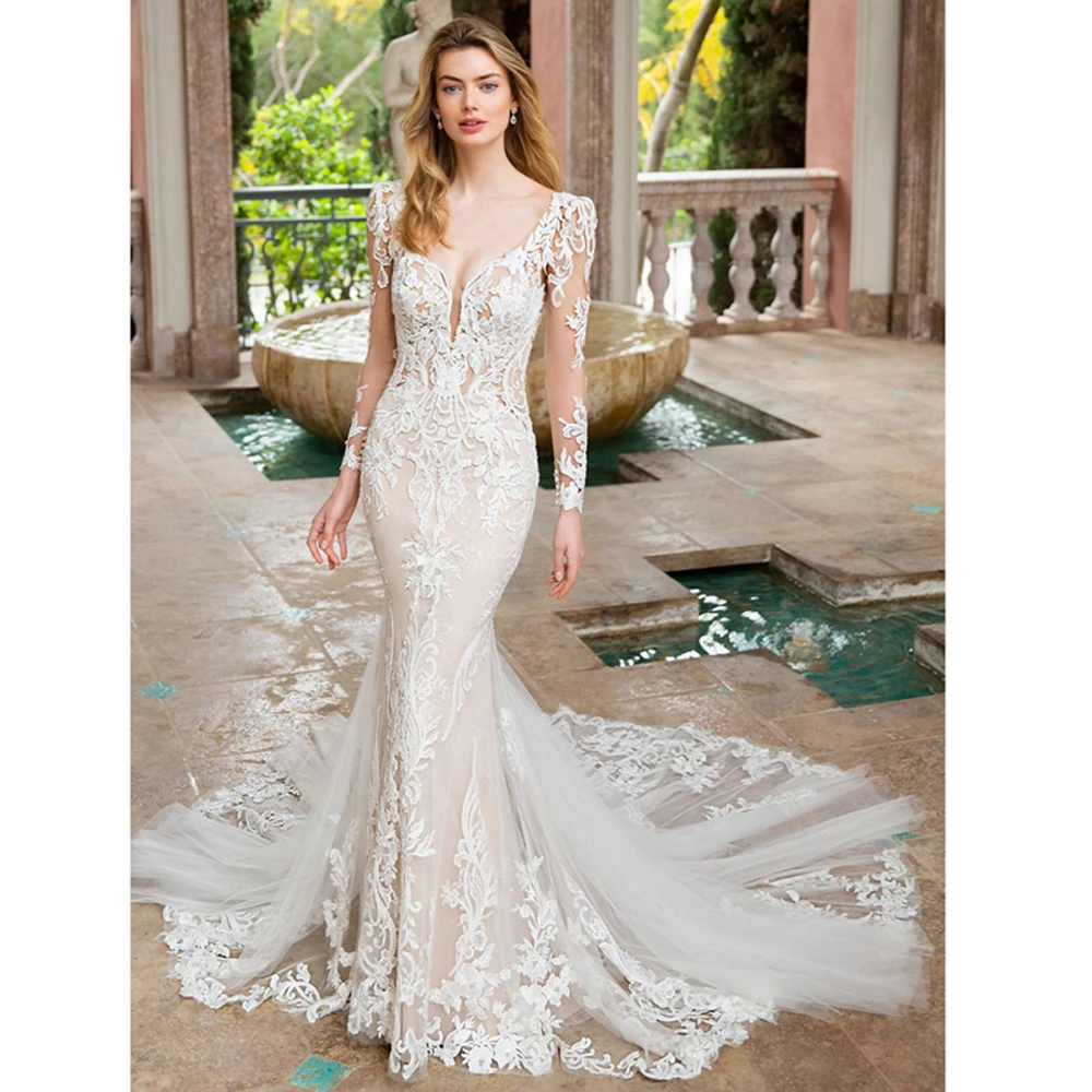 

Robe De Mariee 2022 New Arrivals boho mermaid Wedding Dresses Vintage Lace Appliques V-neck Bridal Gowns Vestido De Noiva