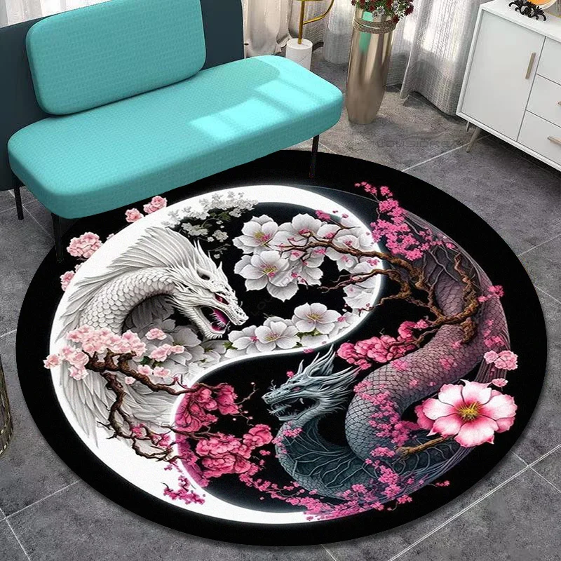 Круглый ковер с изображением дракона тигра леопарда животных Сплетницы