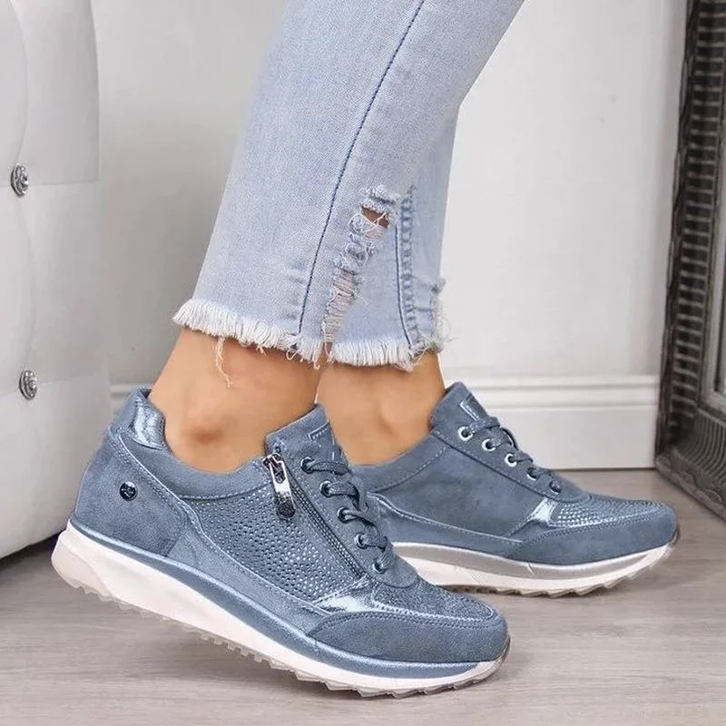 Women's Sports Shoes Lace Up Platform Vulcanized Sports Shoes Spring and Autumn New Outdoor Fashion Side Zipper Casual Shoes