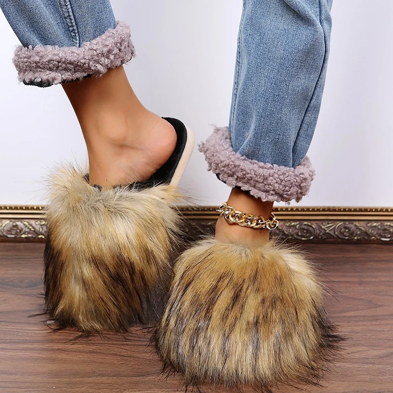 

Женские домашние плюшевые тапочки Baotou, синие теплые пушистые хлопковые тапки, большие размеры, зима 2022