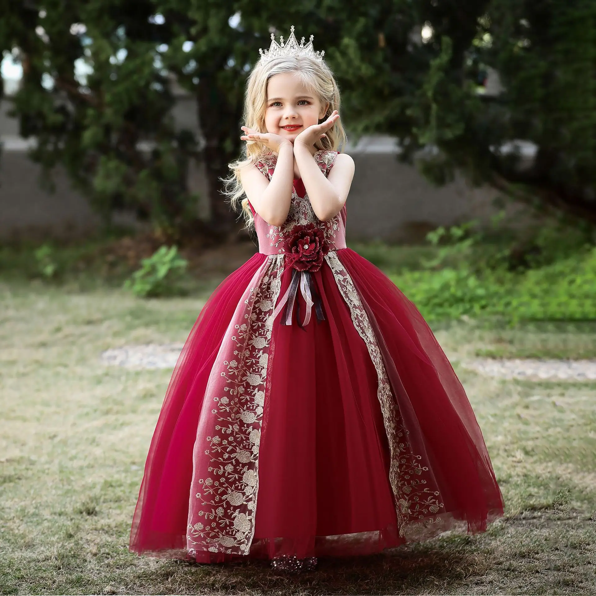 

Sleeveless Flower Girl Dresses Appliques Children's Dress A-line Tulle Kid for Wedding Party Birthday Dress Vestidos Para Niñas