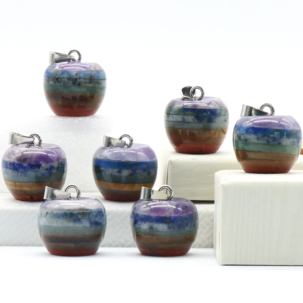 

Natural Stone Pendant Apple Shape Seven Chakra Crystal Colorful Stone Stitching DIY Jewelry Necklace Accessories Gifts