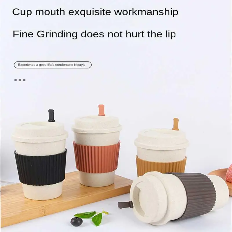 

1pc Wheat Straw Coffee Cup Outdoor Portable Water Cup With Lid Reusable Multifunctional Safe Eco-Friendly Travel Mugs