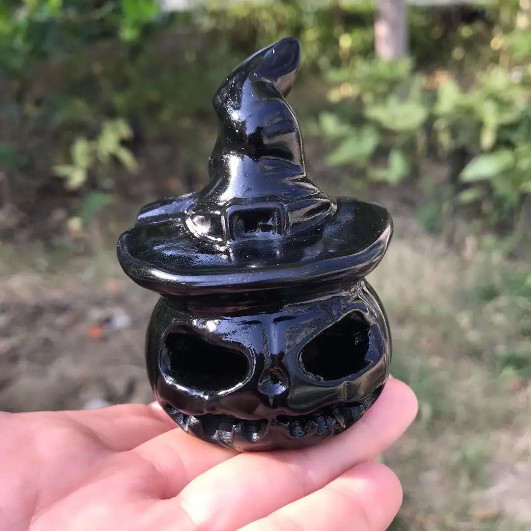 

obsidian Pumpkin Figurine Natural Stones Carved Jack-O-Lantern Decorations Healing Reiki Crystal Witchcraft Halloween Ornament