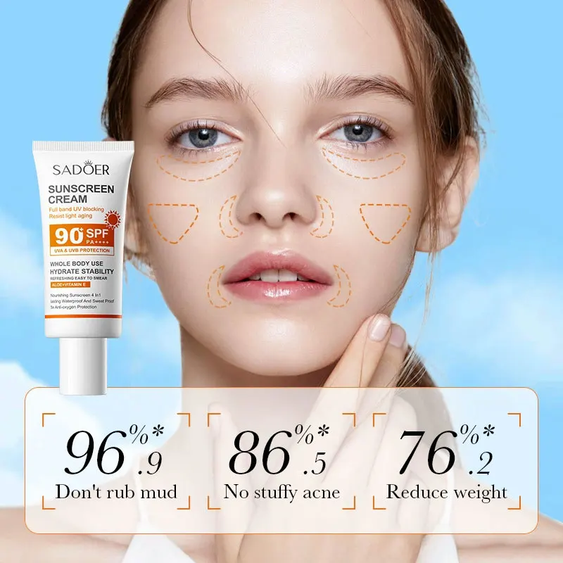 Фото SADOER SPF 90+ Солнцезащитный крем для лица, защита для всего тела, устойчивый к солнечному УФ-излучению, восстанавливающий солнечный блокатор, солнцезащитный крем для лица №2