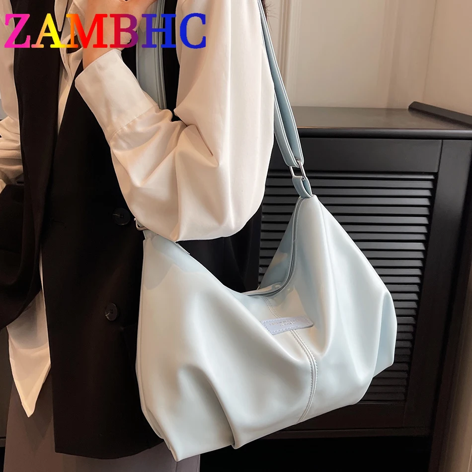 

Trendy Ruched Design Shoulder Side Bags for Women Solid Color Soft Leather Messenger Bag 2023 Summer Simple Ladies Large Handbag