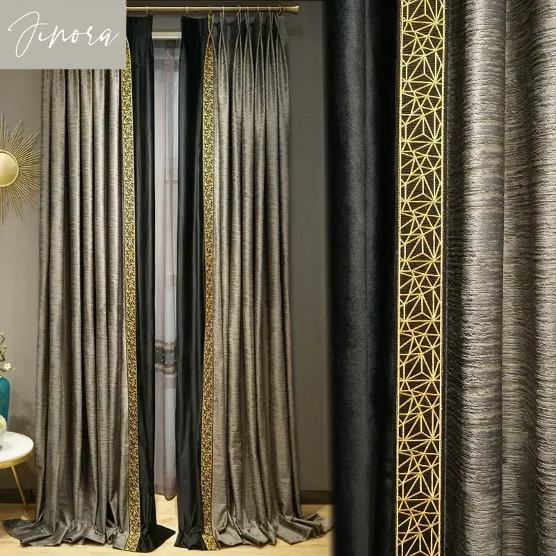 Фото Европейские роскошные бархатные шторы для гостиной, спальни, затемняющие серые кружевные оконные шторы из тюля, высококачественная настройка №1