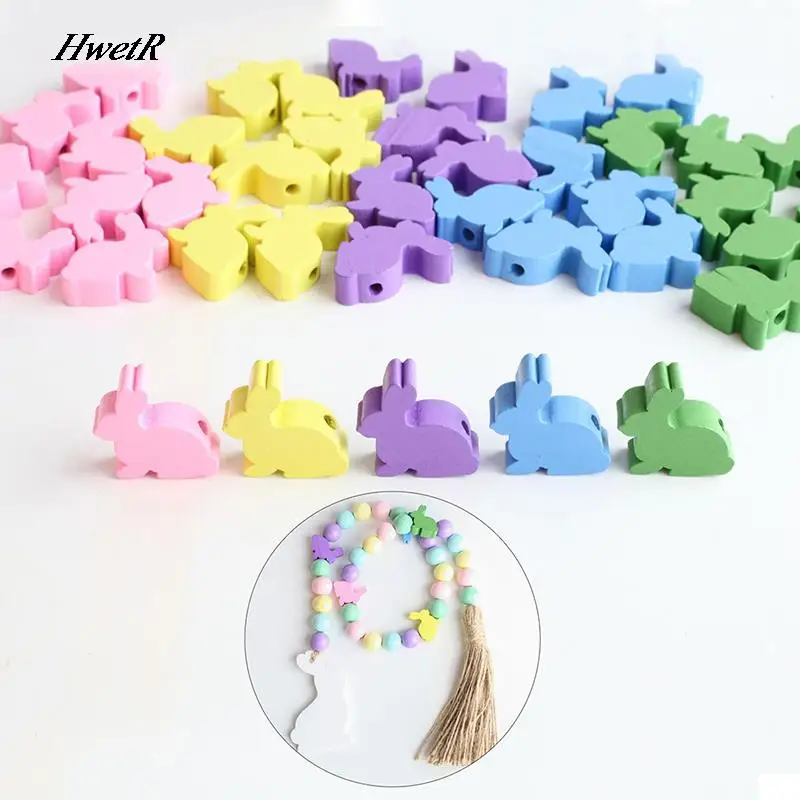 

10 шт., деревянные бусины с принтом кролика