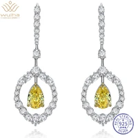 wuiha real 925 sterling silver 3ex pear cut 812mm fancy vivid yellow gem created moissanite diamond drop earring for women gift