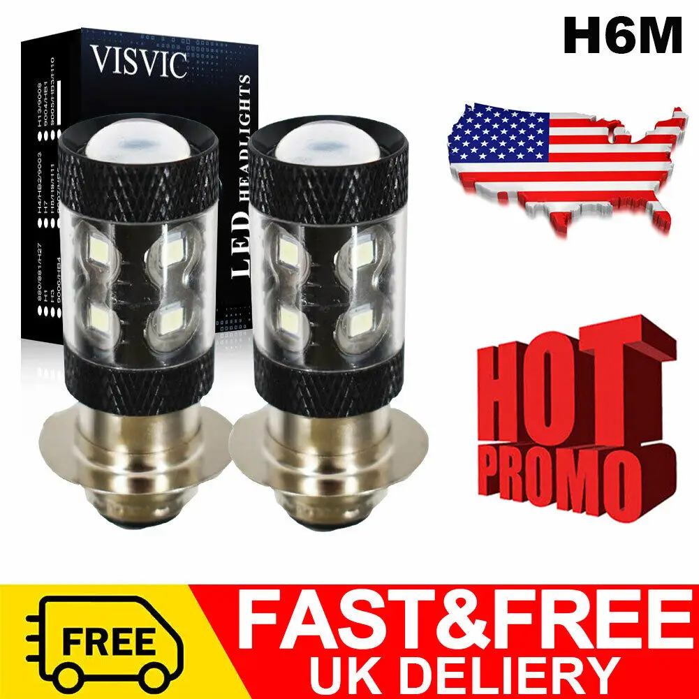 

2pcs Hi/Lo Beam H6M Motorcycle Headlight 5050 12 LED Front Light Bulb Lamp 6V