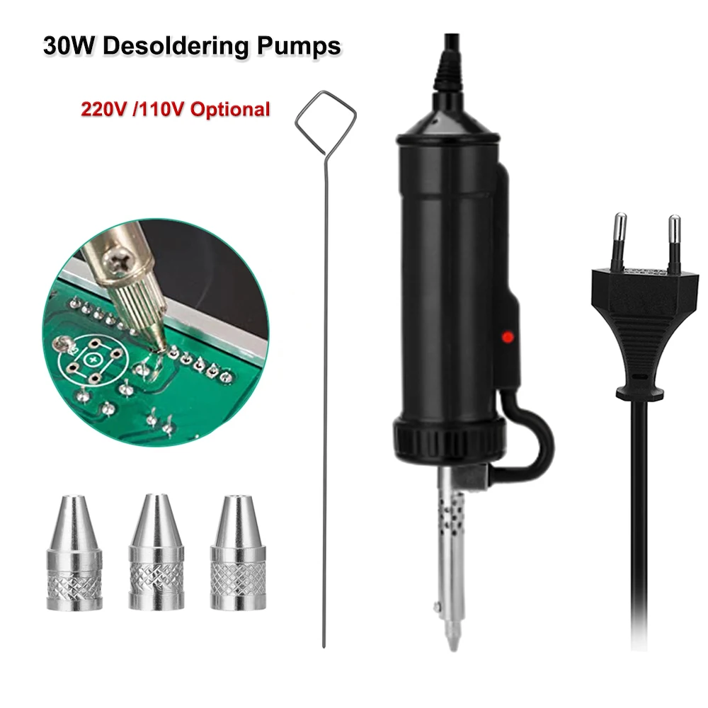 30W Desoldering Pumps Automatic Portable Electric Solder Tin Sucker Vacuum Soldering Remove Pump with 3 Suction Nozzle Repair Gu