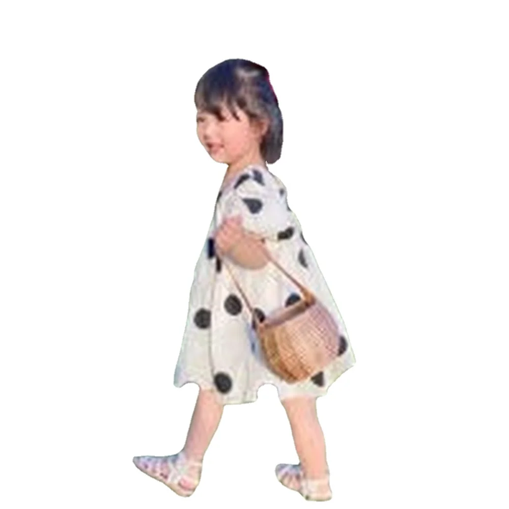 Ins Hot Selling Straw Bag Summer Mini Rattan Small Bag Retro Bucket Handbag Children Outdoor Beach Shoulder Bag