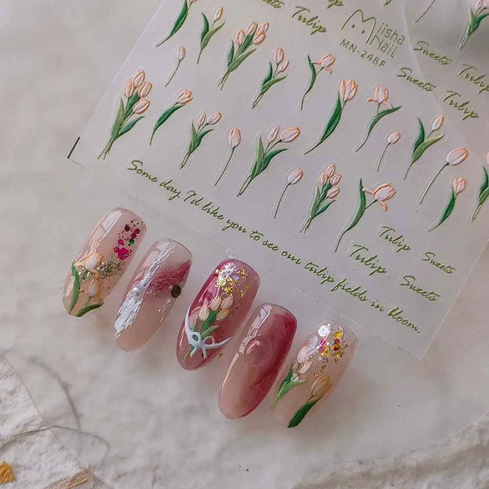 

Tulip Flowers Nail Stickers Summer Nail Designs Gentle Self Adhesive Nail Decals 3D Relief Nail Decorations Manicure Accessories