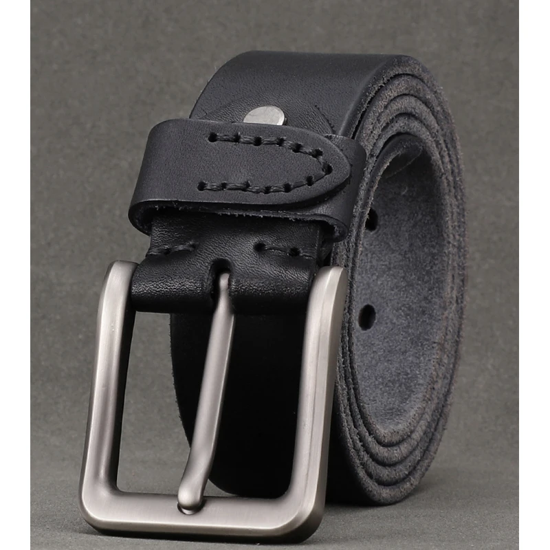 Vintage Cowhide Men's Belt Alloy Pin Buckle Natural Leather Non-layered Brand Jeans Belt Used For Men Classic Quality Belt