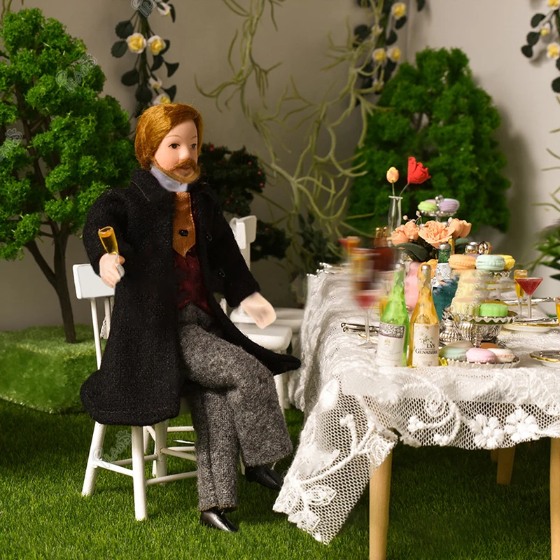 

1:12 Dollhouse Miniature Porcelain Doll Model Bearded Man Living Model Scene Toy Doll House Decor Dollhouse Accessories
