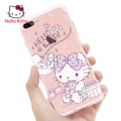 

Чехол Hello Kitty для IPhone 7/8P/X/XS со стразами, персонализированный мультяшный Прозрачный чехол с защитой от падения