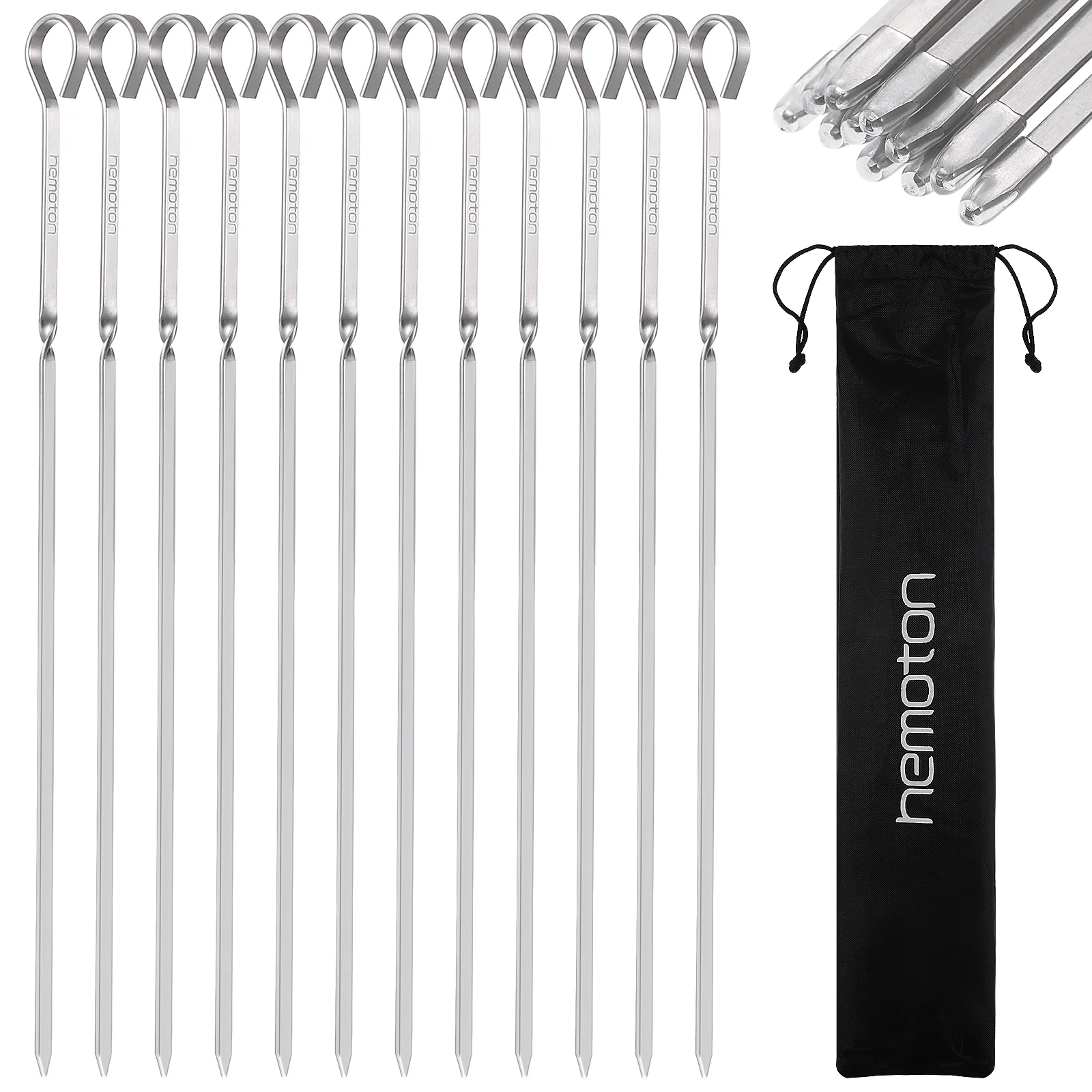 

Hemoton 12pcs Metal Skewers for Grilling Rust Resistant Stainless Steel Picks Washable Reusable Barbecue Skewers Protected