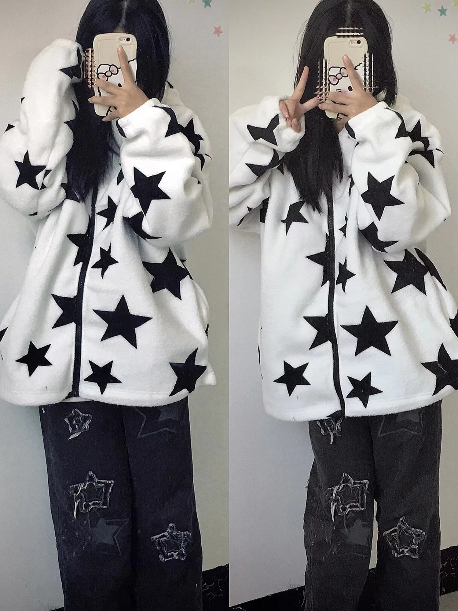 

Толстовка Y2K на молнии, женские толстовки с вышивкой в виде звезд, Мужская кавайная одежда в стиле Харадзюку, свитшоты оверсайз, куртки с длинным рукавом и капюшоном, 2023
