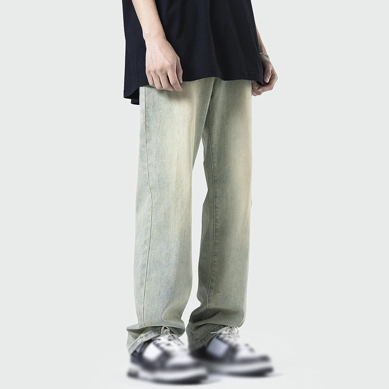 High Street Teens Men Women All-match Jeans Boyfriend Style Retro Gradient Color Washed Mopping Straight Denim Trousers Handsome