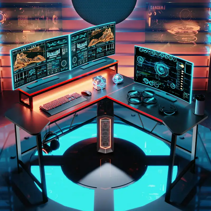 

L Shaped Gaming Desk with LED Lights Home Office Table,Carbon Fiber Camping lamp Retro table lamp Luz de noche tulipanes Light p