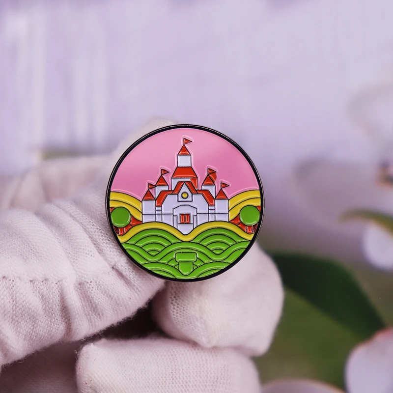

Mushroom Kingdom Princess Peach Castle Brooch Game Badges Gamers Lover Accessories Hard Enamel Pins