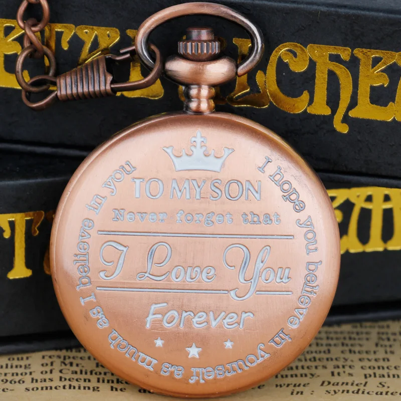 

To My Son I Love You Forever Quartz Pocket Watch Roman Numerals with Chain Pendant Clock Men Women Gifts Fashion Jewelry