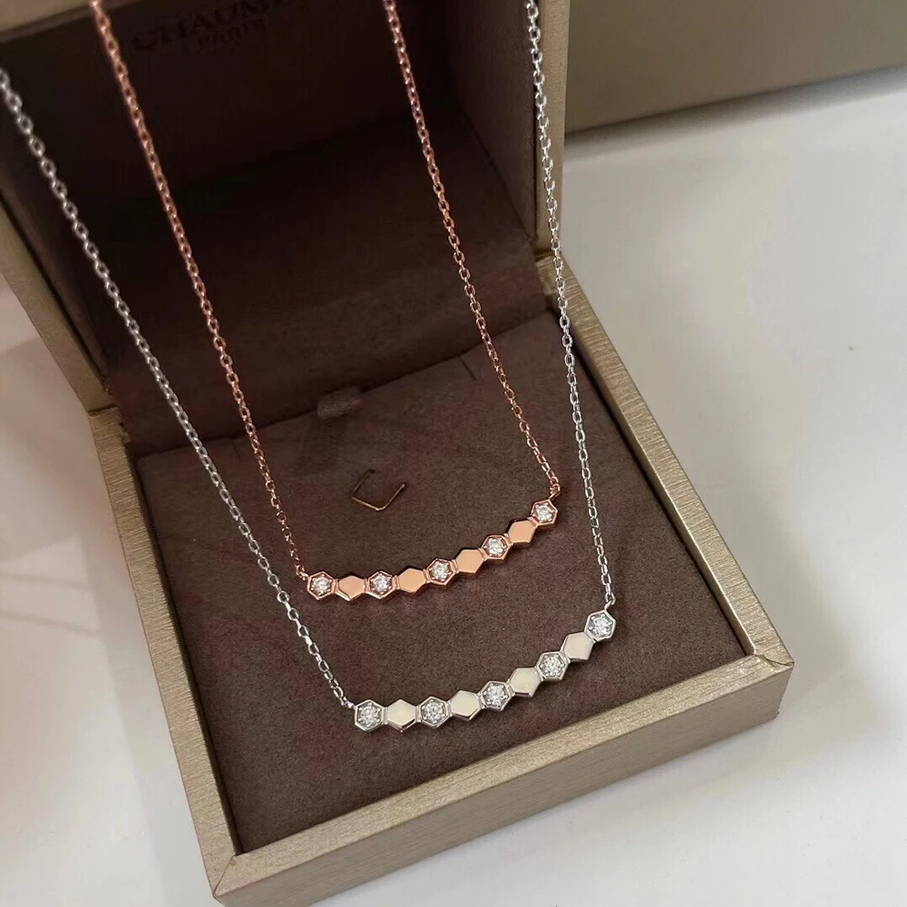 

Paris Luxury Brand 925 Sterling Silver Honeycomb Smile Face Pendant Women's Necklace Wedding Party Jewelry Gifts