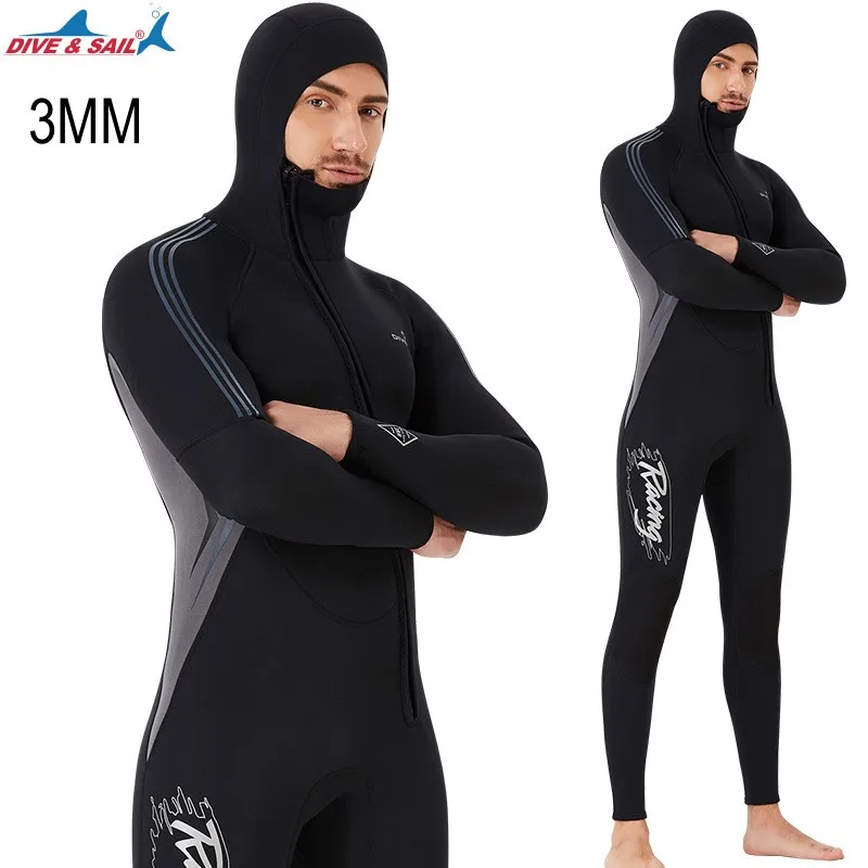 3MM Neoprene Full Body Front Zipper Scuba Spearfishing Diving Suit Hooded For Men UnderWater Hunting Snorkeling Surfing WetSuits