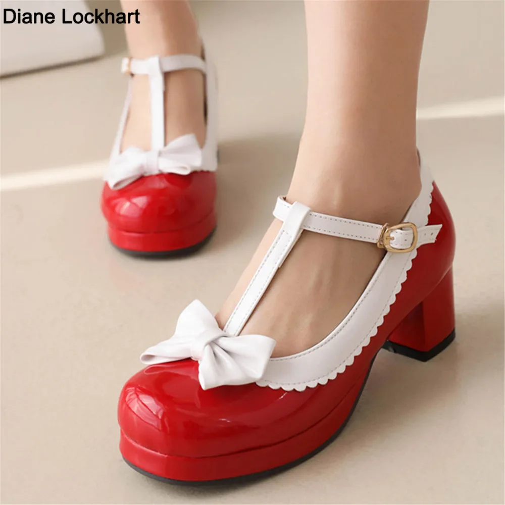 

Spring Summer 2023 Ladies Platform Cute Bow Princess Mary Jane Lolita Shoes Party High Heels Buckle Women Pumps Girls Sweet32-43