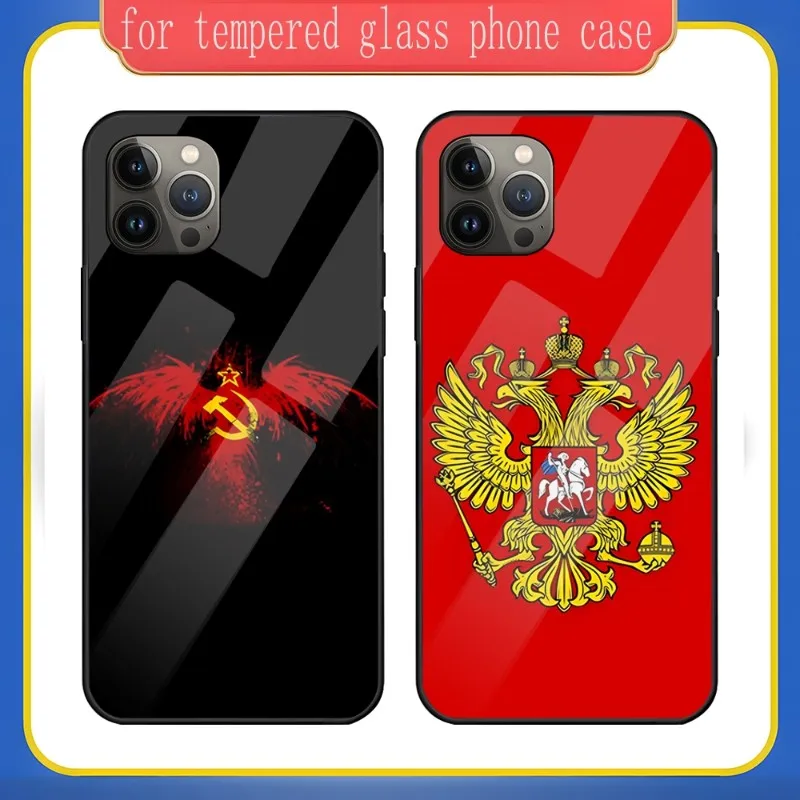 

Russia Flag National Emblem Phone Case Tempered Glass For IPhone 13 12 11 Pro Max Mini X XR XS Max 8 7 6s Plus SE 2020 Shells