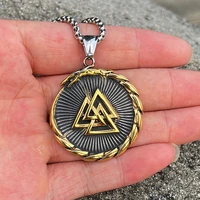 double sided viking compass and valknut necklace pendant stainless steel retro norse odin ouroboros necklace men amulet jewelry