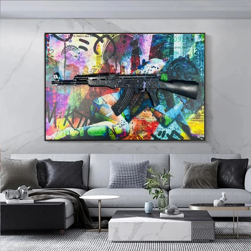 Черная картина AK плакаты с изображением оружия и принты роскошный пистолет