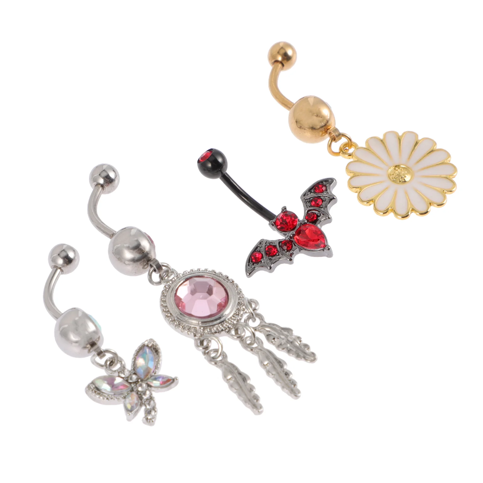 

4pcs Rhinestone Belly Button Rings Exquisite Body Nails Accessories