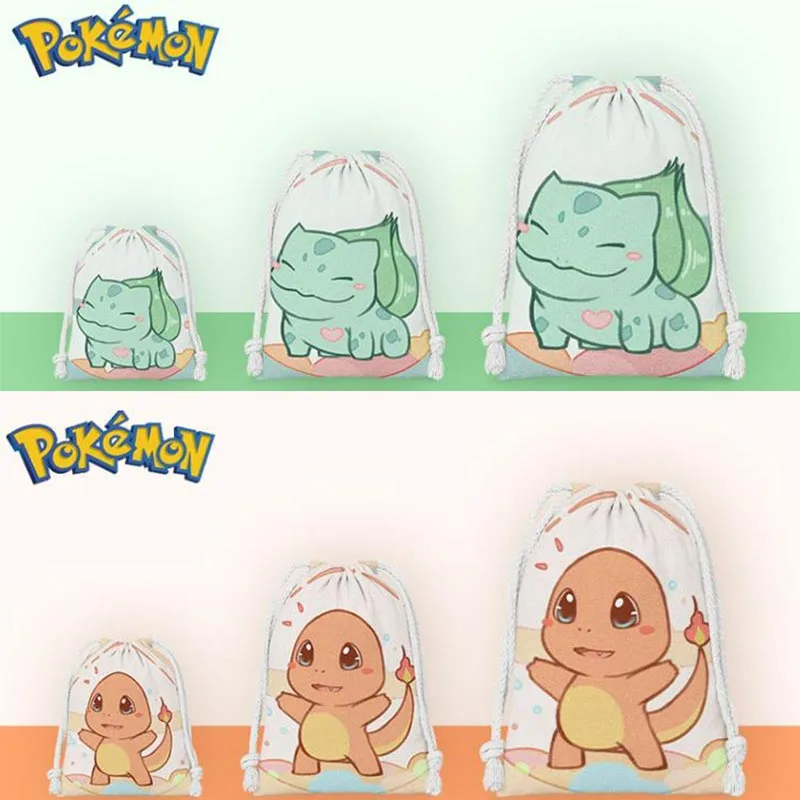

Pokemon Drawstring Bags for Children Pikachu Bulbasaur Charizard Cotton Large Capacity Storage Bag Kids Backpack Mini Coin Purse