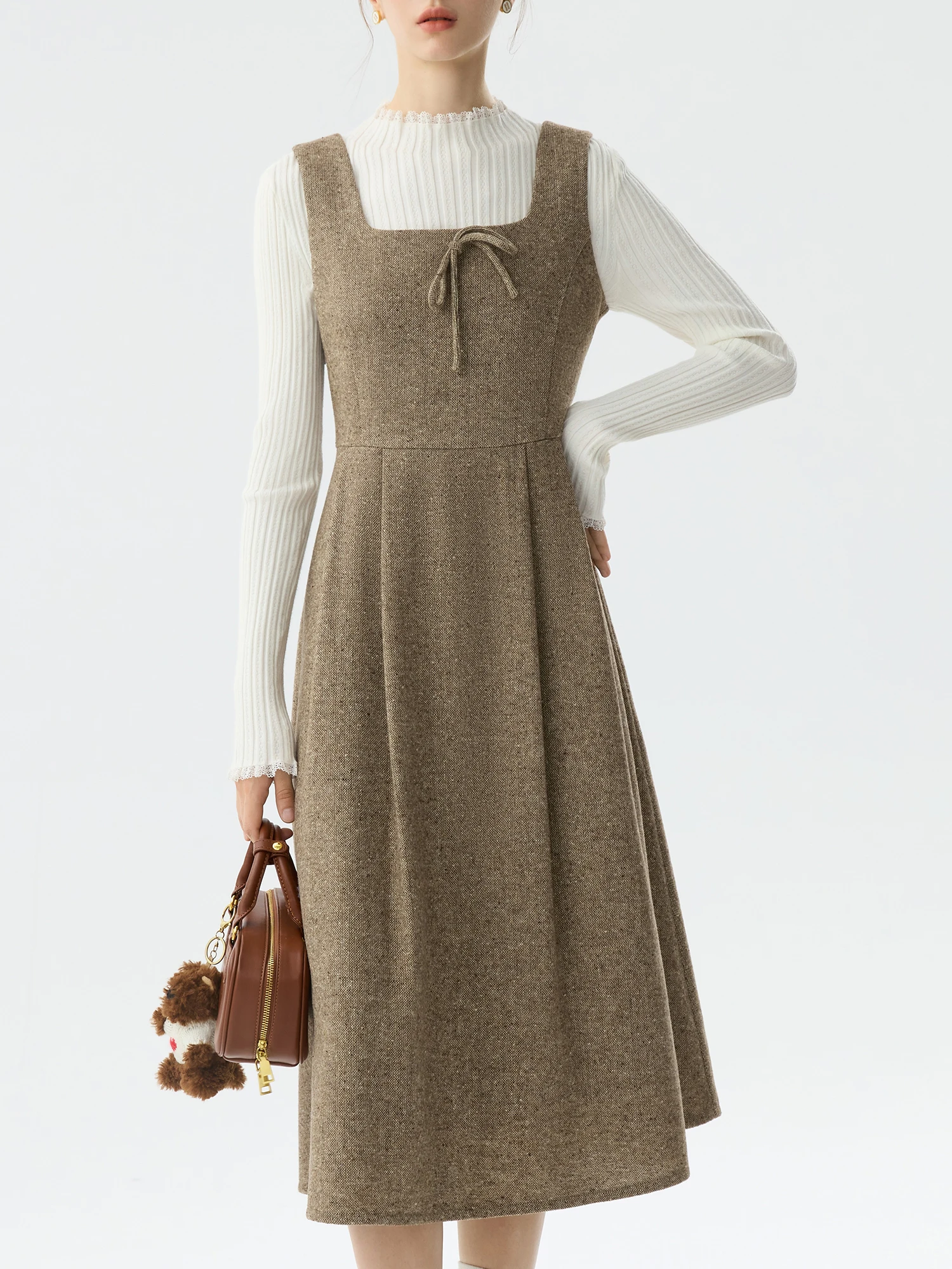 FSLE офисное женское шерстяное платье в пятнах для поездок на работу зимнее 2024