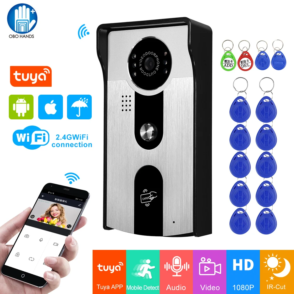 New Tuya Smart Video Intercom Door Bell 1080P WiFi Video Door Phone Camera with IR Night Vision RFID Card Phone APP Unlock Home