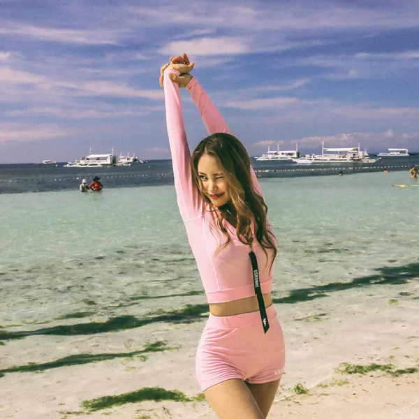 New Sexy Split Zipper Suit Hot Spring Long-sleeved Sunscreen Cover Belly Slimming Jellyfish Snorkeling Swimsuit 2022