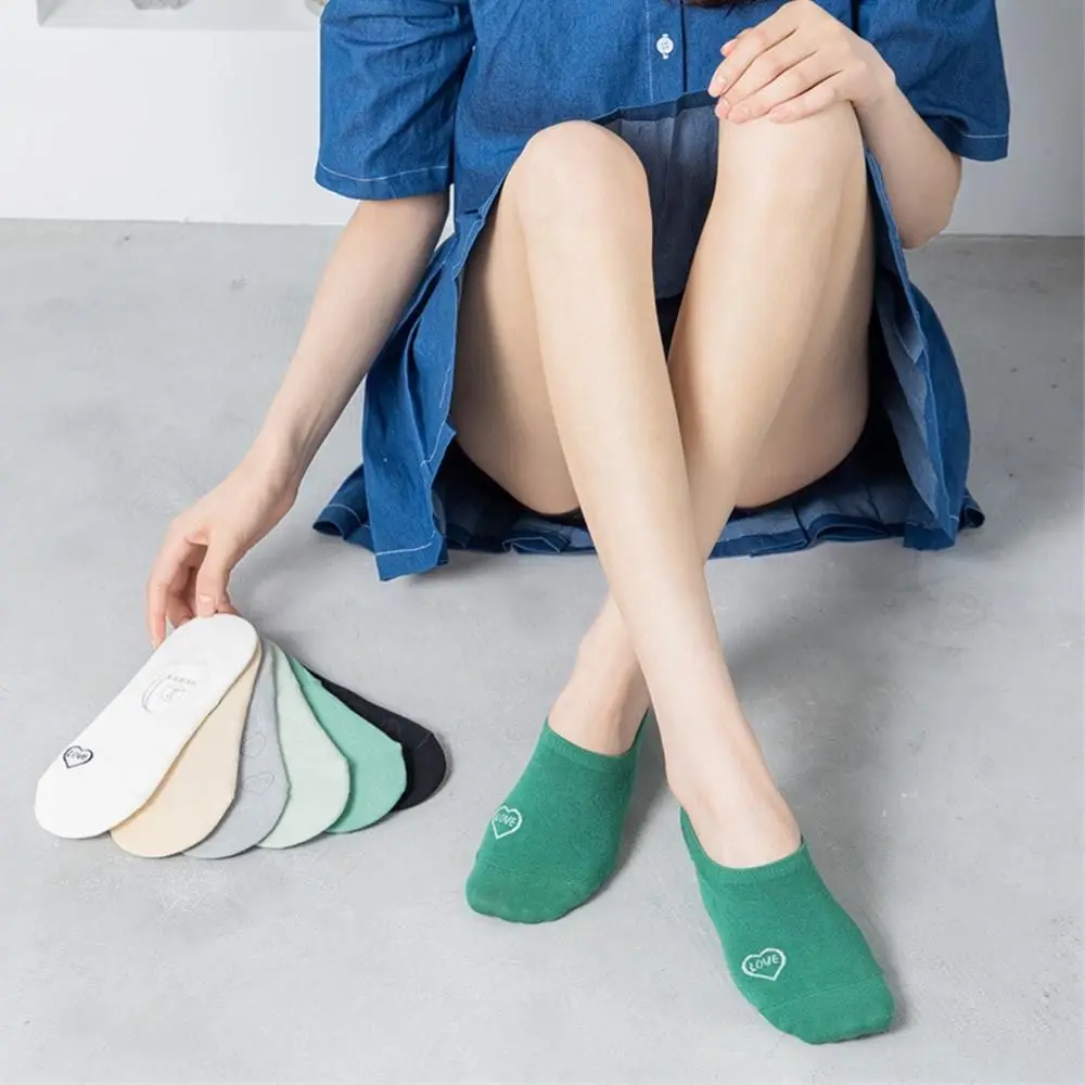 

Casual Ankle Socks Low Tube Solid Color For Women Absorb Sweat Women Socks Cotton Invisible Socks Cute Heart Boat Socks