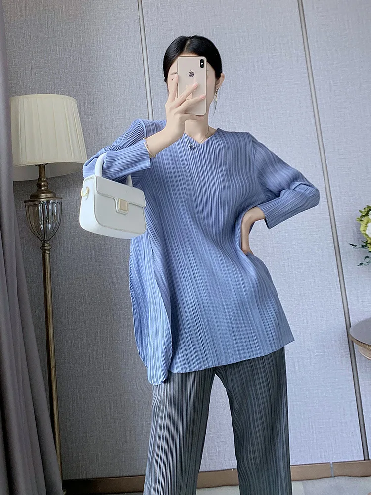 

Женский Повседневный плиссированный топ миаке, простой и удобный нежный непринужденный облегающий Топ, новый стиль на лето