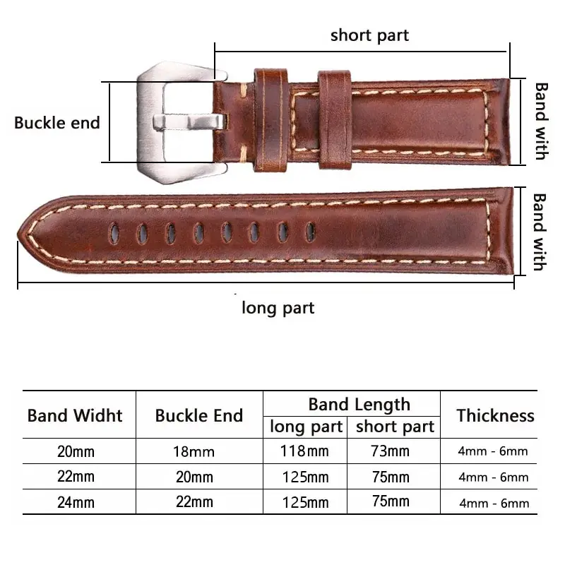 Leather Watchbadns 20mm 22mm 24mm Dark Brown Woemn Men Cowhide Watch Band Strap Watch Accessories