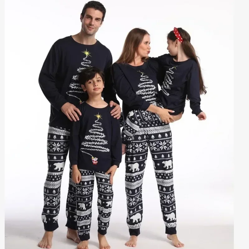 Family Christmas Pajamas Set for Dad Mom Children Matching Outfits Sleepwear Red Navy Tops Pants Rompers Xmas Gifts C2445