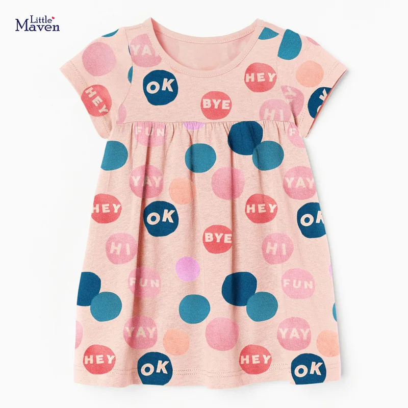

Little maven Summer Frocks Baby Girl Clothes Children Dot Toddler Cotton Letter Print Vestiods Dress for Kids 2 3 4 5 6 7 Years
