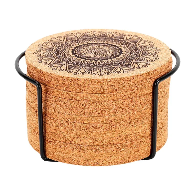 

A50I Round Cork Coaster With Bracket Set Heat Insulation Mat Anti Scalding And Anti Skid Meal Mat Bol Mat Pot Mat