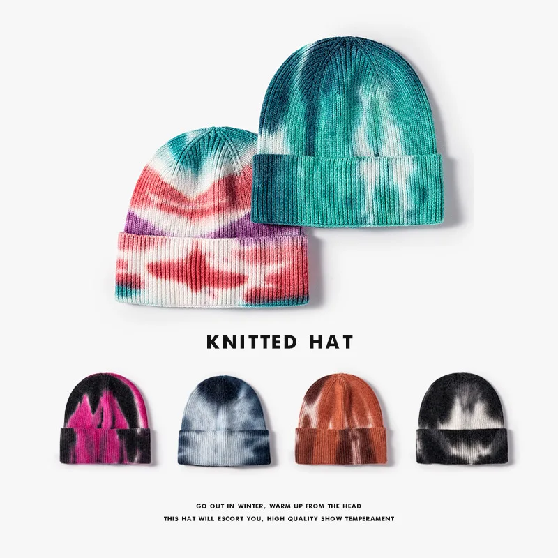 

Men's and women's spring and autumn tie-dye knitted hats Europe and the United States gradient color outdoor hip-hop beanie hat