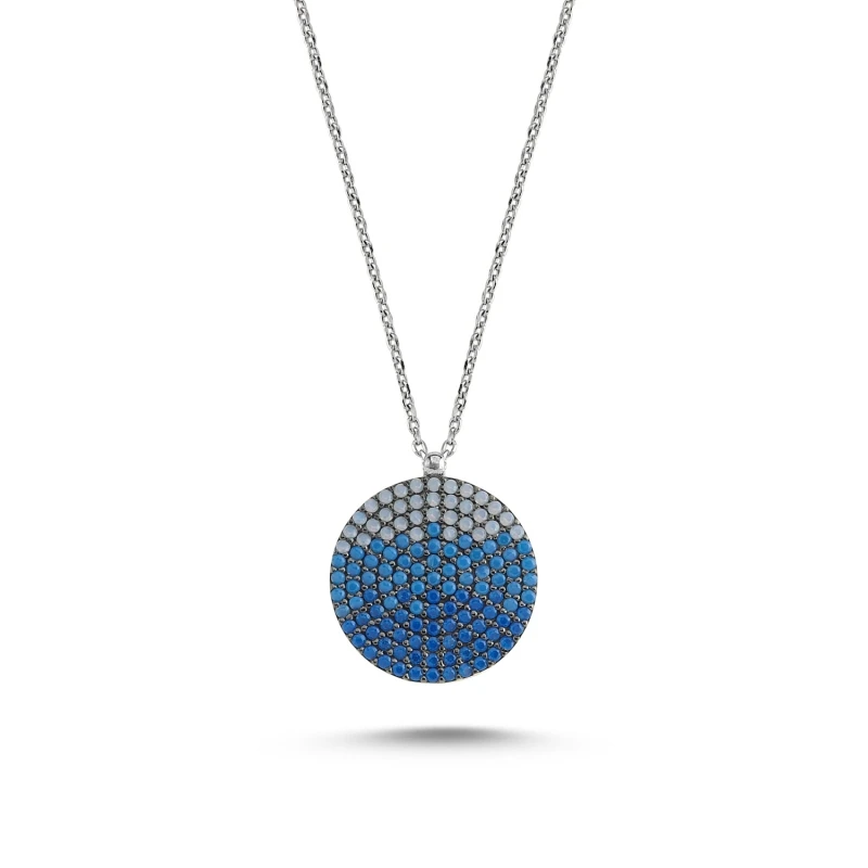 

Silver 925 Sterling Round Nano Blue Gradation Gemstone Necklace