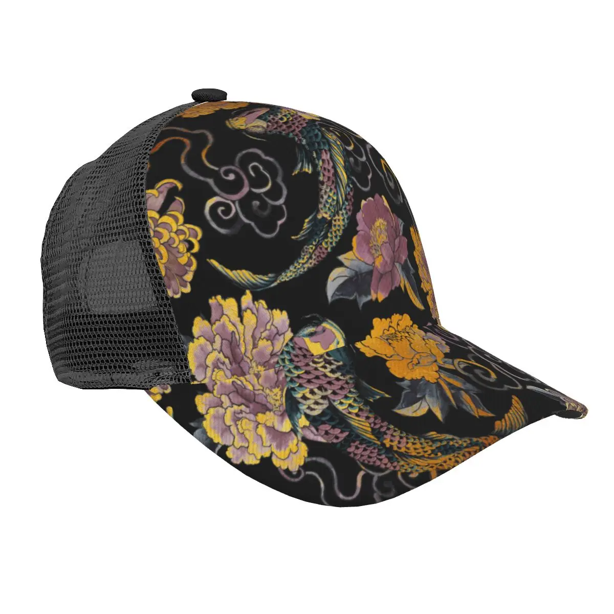 

Baseball Cap Japanese Asian Flowers And Koi Baseball Hat Breathable Men Women Summer Mesh Cap Dropshipping