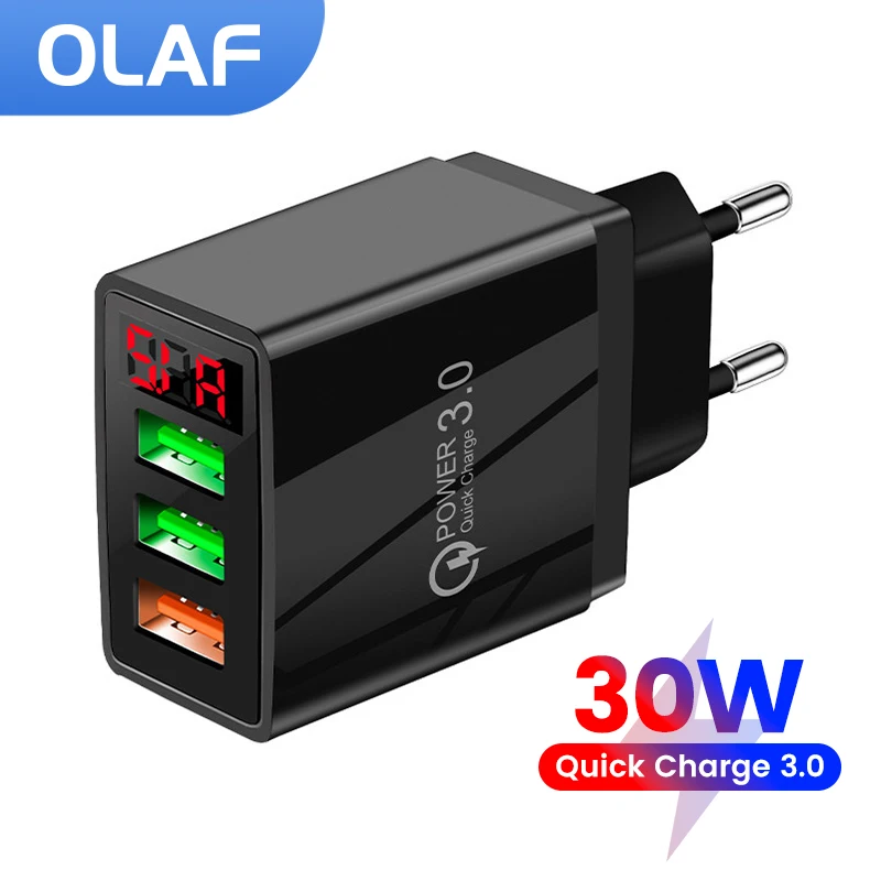 Olaf 3 порта 30 Вт Зарядное устройство USB быстрое зарядное устройство 3,0 для телефона 14 13 Xiaomi Huawei светодиодный цифровой дисплей Быстрая зарядка USB зарядное устройство для телефона