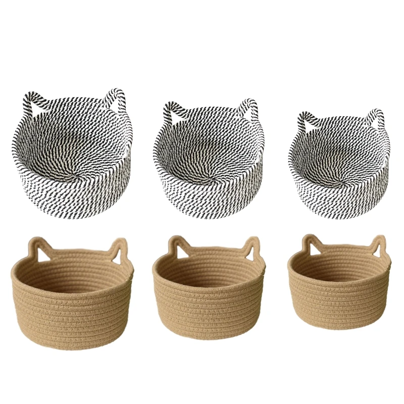

Ear Woven Storage Basket Cute Woven Cotton Rope Container Organizer Case