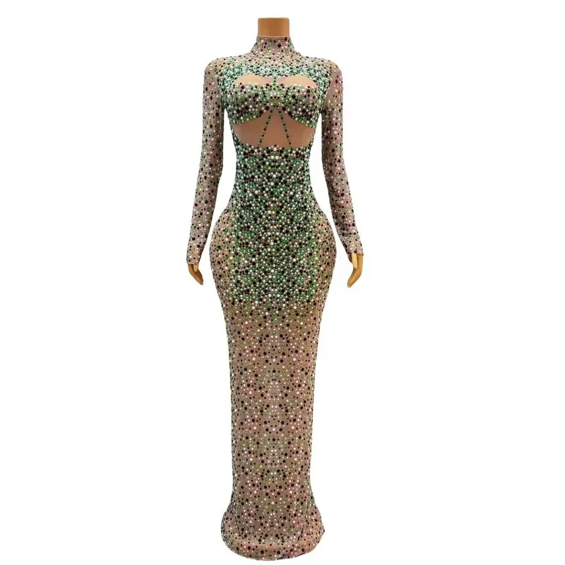 Модное сексуальное красочное платье со стразами и бусинами прозрачное длиной до
